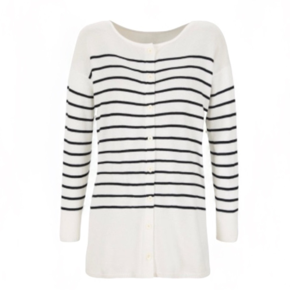 Cabi Turnabout Cardigan White and Black Striped Size XSmall Oversized/Reversible